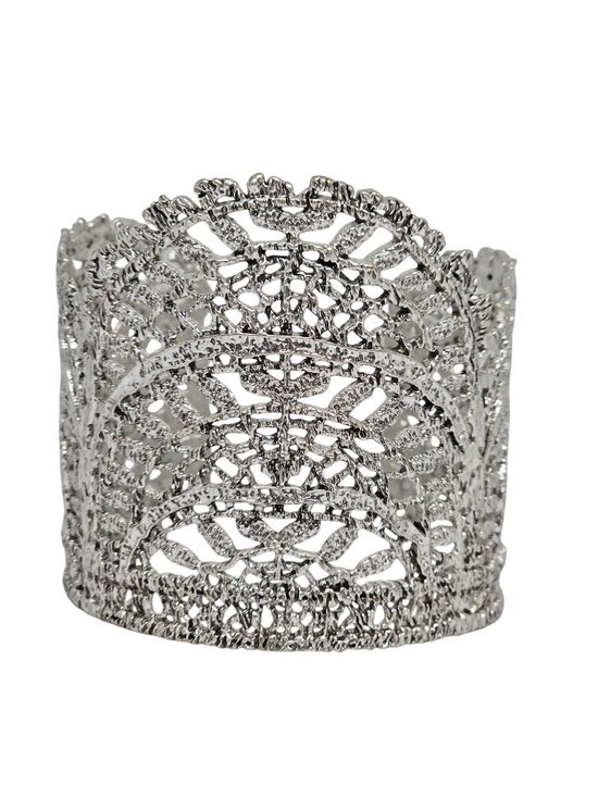 Stella & Dot Jewelry - Stella & Dot Silver Tone Filigree Wide Cuff Bracelet Boho Statement Lace